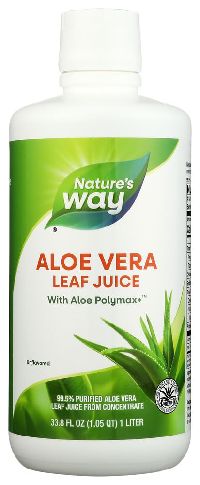 Natura's Way Aloe Vera Leaf Juice with Polymax+, 99,5% Purified Aloe Vera Leaf Juice from Concentrat, Unflavored, 33,8 Fl Oz
