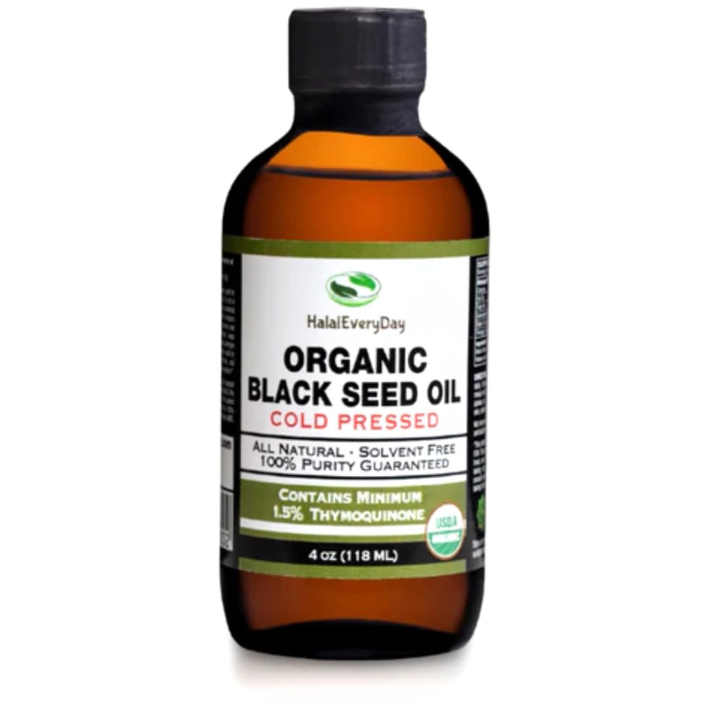 Ulei de semințe negru organic - USDA Certified Cold presat sticla de sticlă Peste 1,5% Thymochinonă 3X Putere turcească negru Nigella Sativa non-GMO 100% ulei de semințe negre (4oz sticlă)