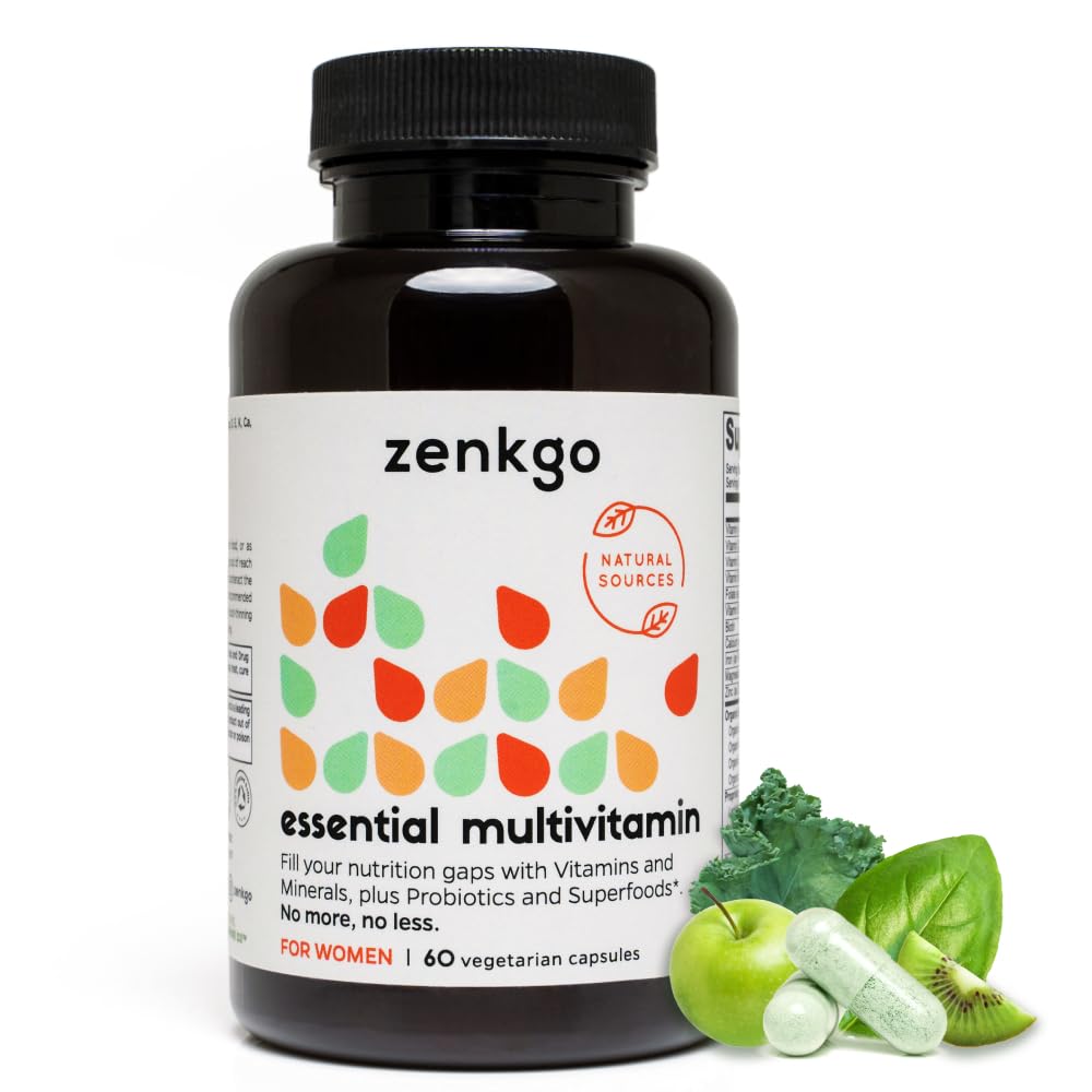 Zenkgo Multivitamine + Alimente organice integrale+Probiotice pentru femei, Suporturi Imunitate, Digestie, Energie, Sanatate Gut, Vitamine A, E, B6, B12, Vegan D3, K2 (MK-7), Folate, Minerale, Superfoods(60Ct/30Day)