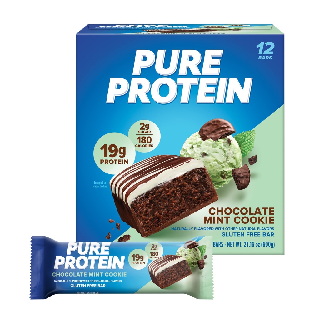 Baruri de proteine pure, proteine mari, gustări nutritive pentru a sprijini energia, zahăr scăzut, gluten gratuit, ciocolata menta Cookie,1.76oz, 12 Conte (Packing May Vary)