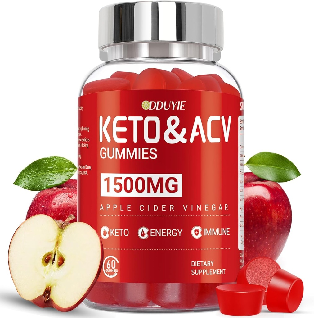 Brilhante Keto ACV Gummies - 1500mg Apple Cidru Otegar Gummies cu rodii Beetroot & Vitamina B12 B6 - pentru barbati si femei - OMG Free & Vegan - 60 Count
