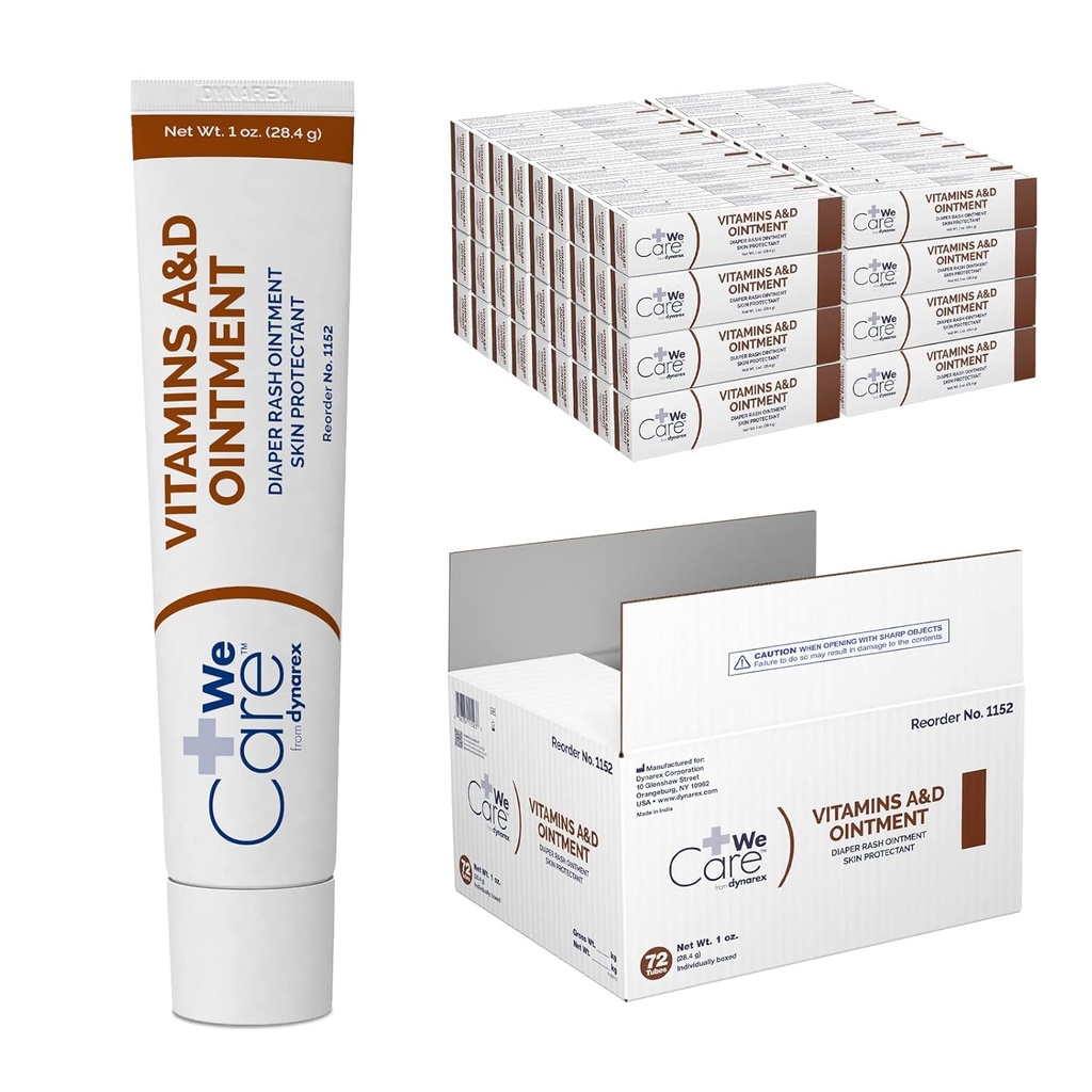 Dynarex 1152 Vitamins A & D Ointment, White, 1 oz. Tube, Pack of 72