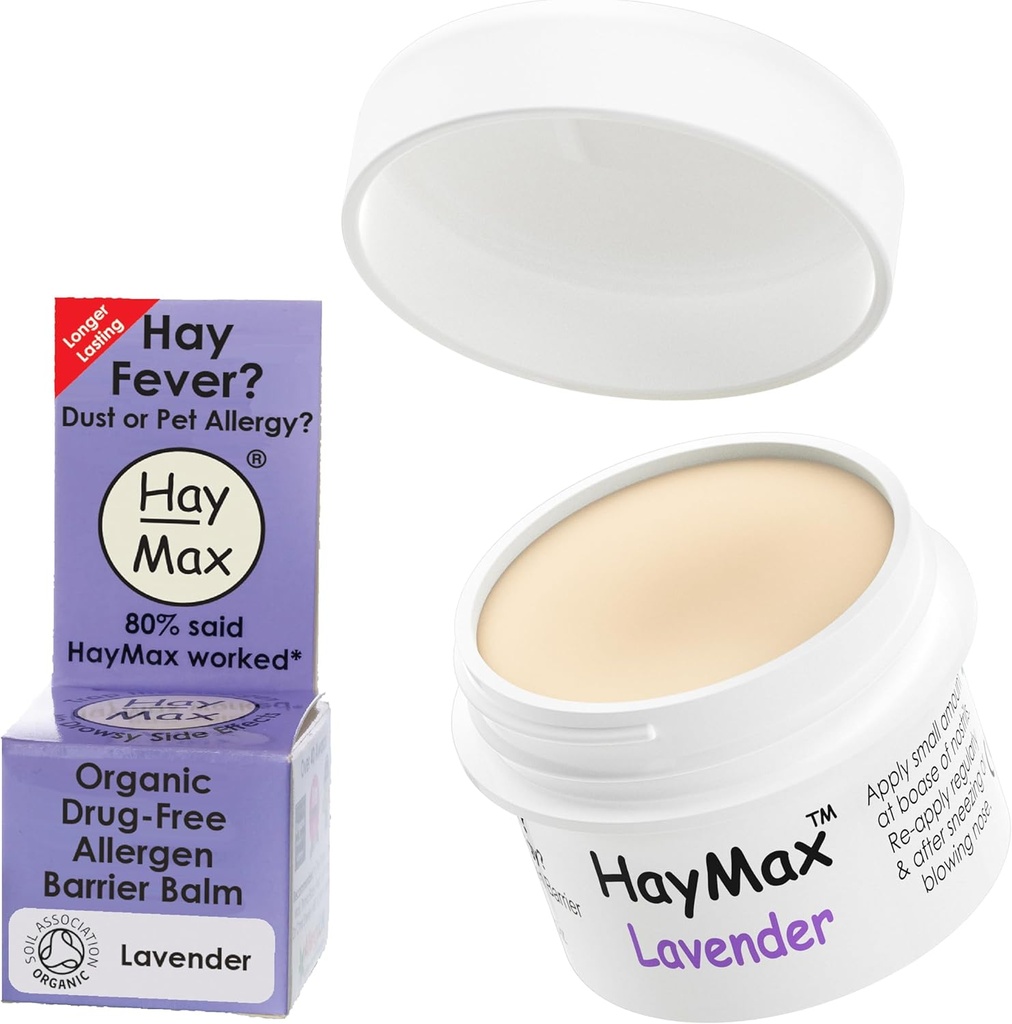 HayMax Allergen Barrier Balm - Lavender 0.17 fl oz - Organic, Natural & Non-Drowsy Hay Fever & Allerge Relief Bals - Blocuri Polen & alte particule Allergen - Mare pentru adulți, copii și gravide