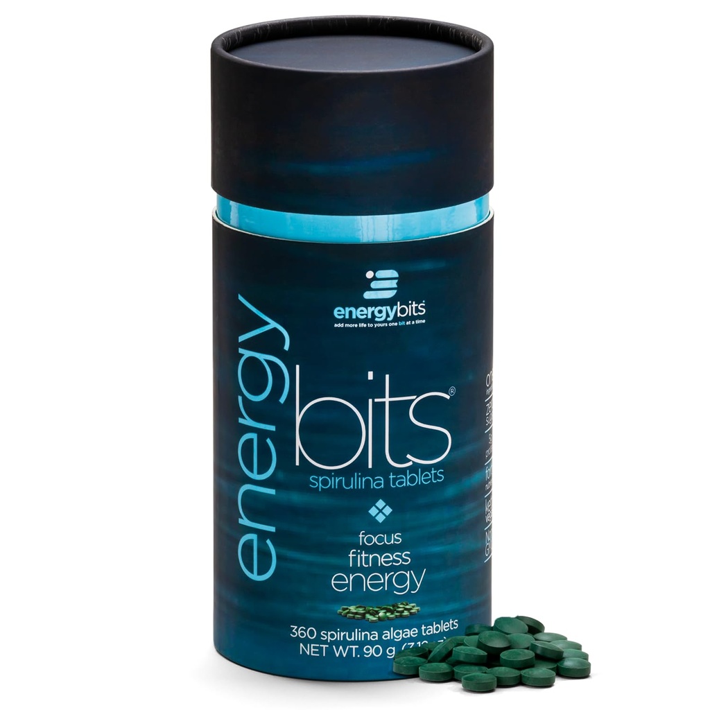 ENERGETIBTS - Organic Spirulina Tablets - Plant-Based Algae Superfood - for Focus, Fitness, Energy - Proteina vegetala - Gluten Free - Colagen, Vitamina B12, Omega 3 - Keto & Vegan - 360 Algae Tablets