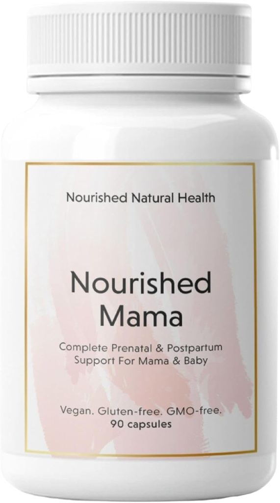Nourished Mama Prenatal Multi Vitamina - Vegan Multivitamine pentru Preconceptia, Sarcina, Postpartum si Alaptare Suport - Fier-Free cu Folat metilat & Choline doze mari - 90 capsule