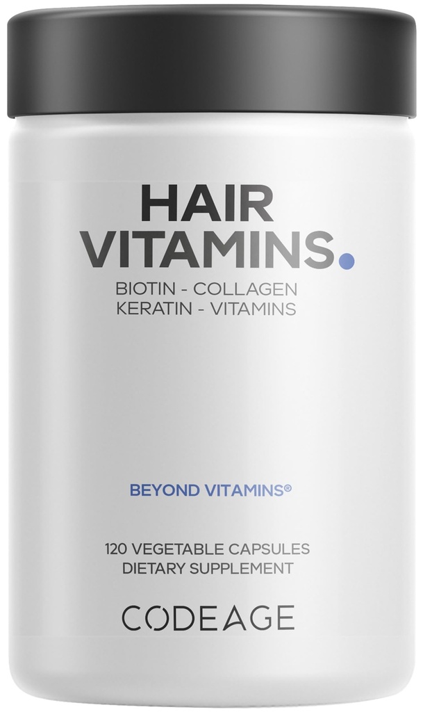 Codaj Vitamine de par 10000 mcg Biotina, Keratina, Colagen, Vitamina A, B12, C, D3, E, Zinc, Turmeric, Probiotice, Enzime, Inozitol - Suport pentru ingrijirea parului - suplimente de par sanatoase - 120 capsule