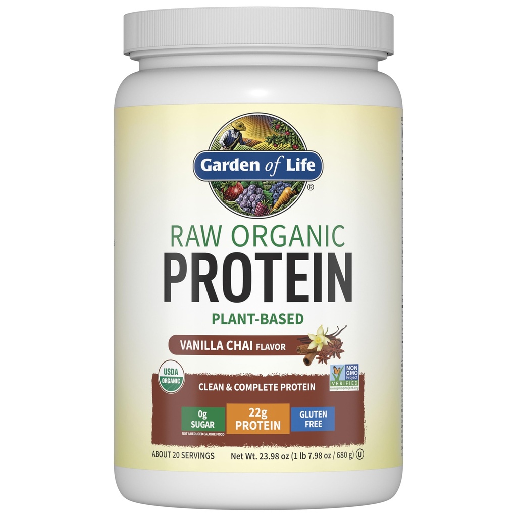 Gradina de viata Organic Vegan praf de proteine, plante pe bază de & BCAAs, praf de proteine organice cu probiotice si enzime, non-GMO, gluten-gratuit Lactoză, Vanilla Chai, 1.2 LB