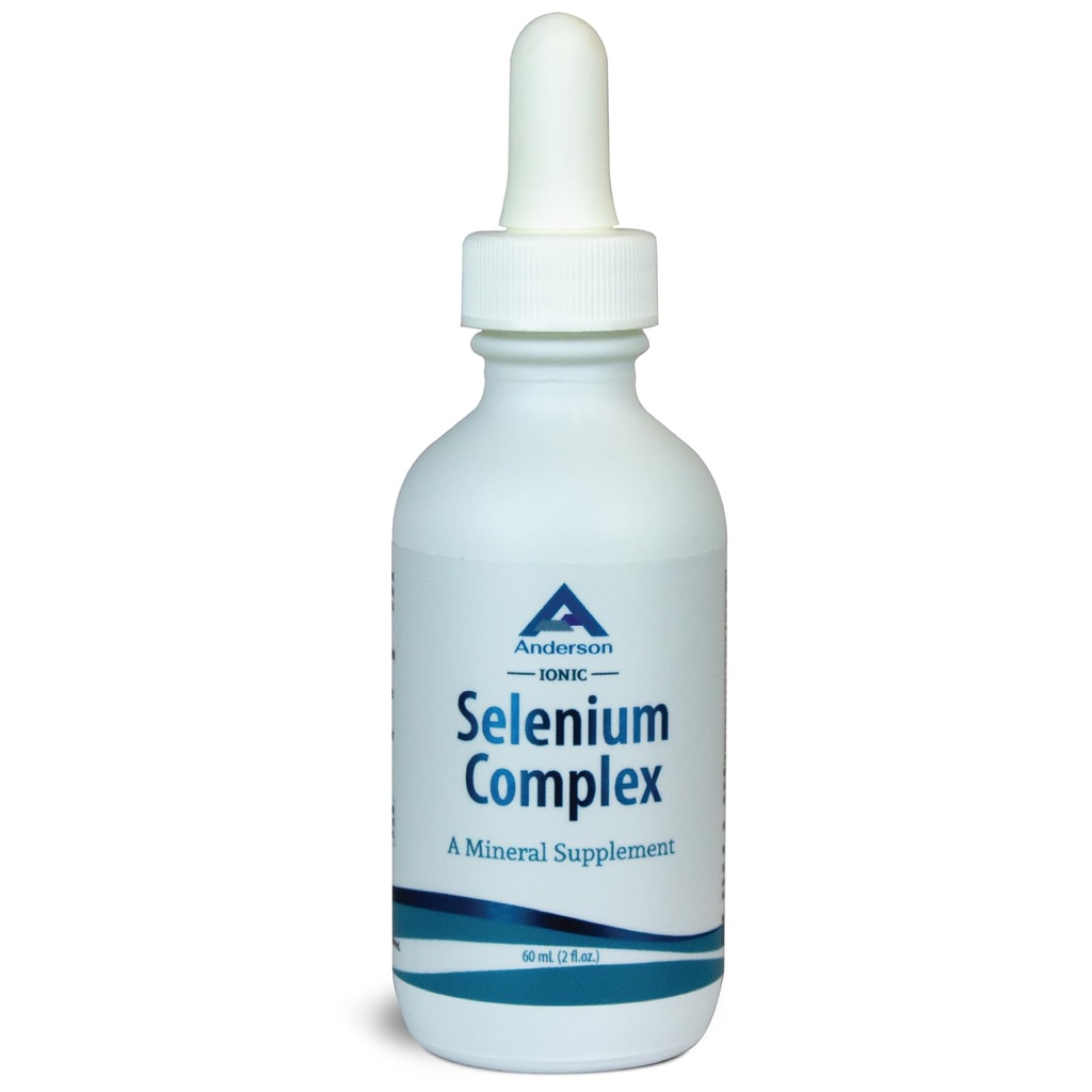 Complexul Anderson Ionic Seleniu, Picături suplimentare de seleniu lichid, Suporturi Sistem tiroidian și imunitar, Antioxidant, Lupte Radicale Libere, Sticla de sticlă minerală cu picurator, 40 Serviri, 2 fl oz
