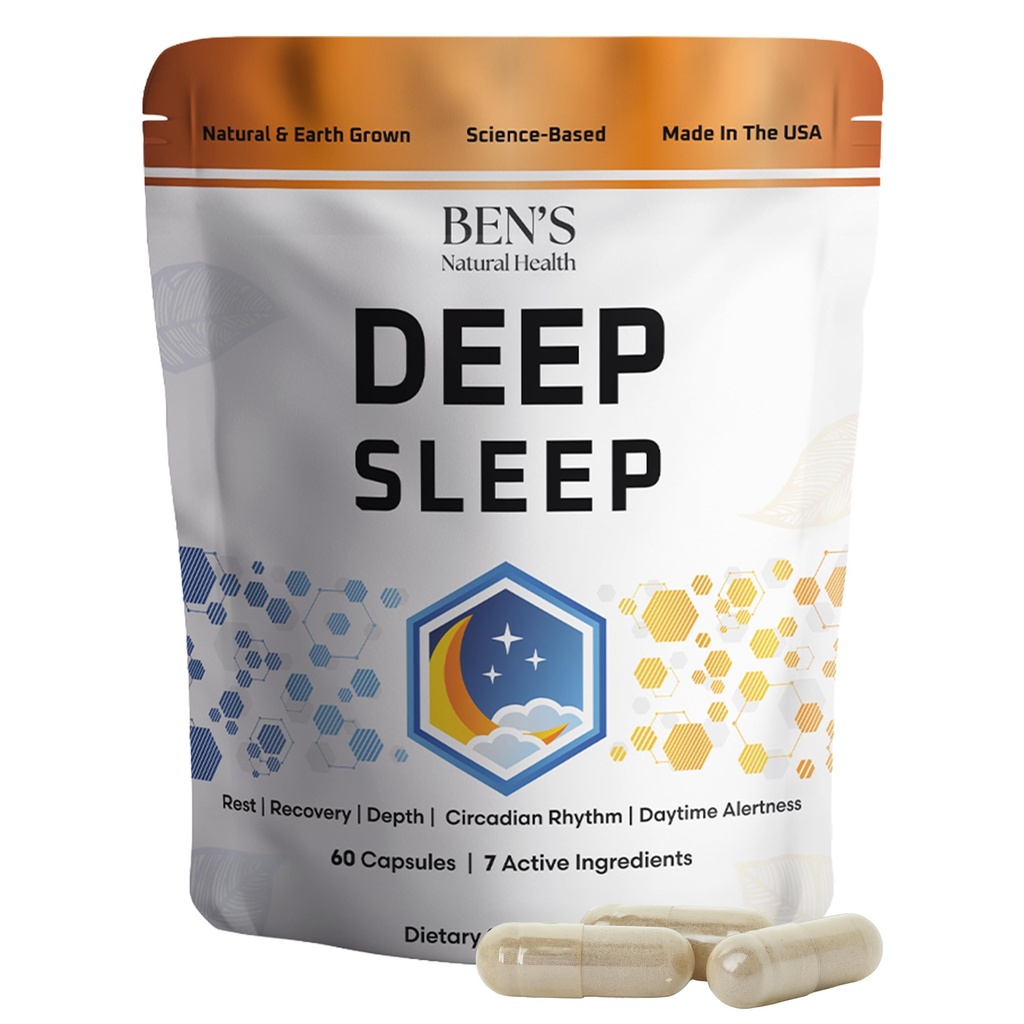 Ben's Natural Health Deep Sleep Supplement, Melatonin, Valerian, Mușețel și Lavender, 30 Capsule