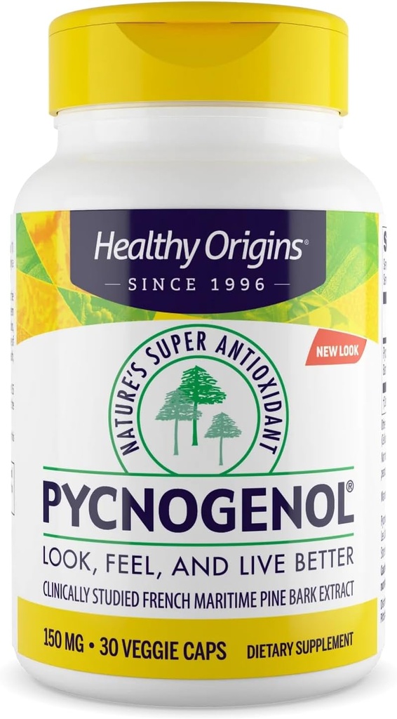 Origini sănătoase Pycnogenol 150 mg, Extract de pin marin francez, Naturi Super Antioxidant, Antioxidant, Non-GMO, Vegan, 30 Veggie Capsule