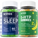 Melatonina gratuit de dormit Gummies + 5-HTP Gumies pentru adulți, cu GABA, L-Theanin, L-Tryptofan, Magneziu, Ashwagandha, Turmeric - non-Habit Forming, Banana Extract Ajutor pentru relaxare profundă, calm