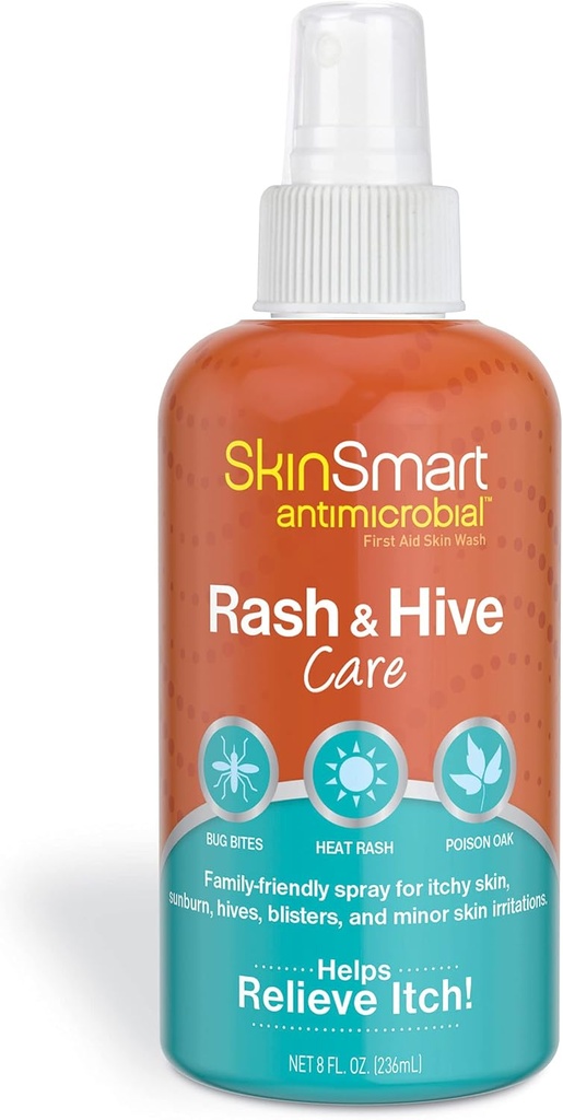 SkinSmart Antimicrobial Rash and Hive Care, First Aid Skin Wash, 8 oz Spray Bottle