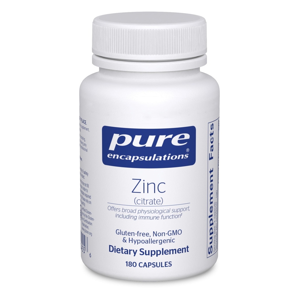 Encapsulations Pure Zinc (Citrate) - for Immune System, Tesut Development & Metabolism* - Mineral Supplement with Enzime - Highly Absorbable Zinc - Vegan & Non-GMO - 180 Capsule
