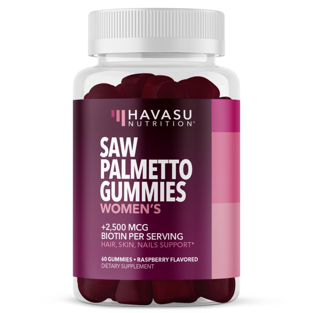 Saw Palmetto pentru femei cu 2500mcg Biotin - DHT Blocker și păr, piele, unghii sanatate Gummies - 60 Conte - Suporturi mai puternice și mai Fuller Locks și piele radiant - Vegan, Non-GMO, 1 lună de aprovizionare