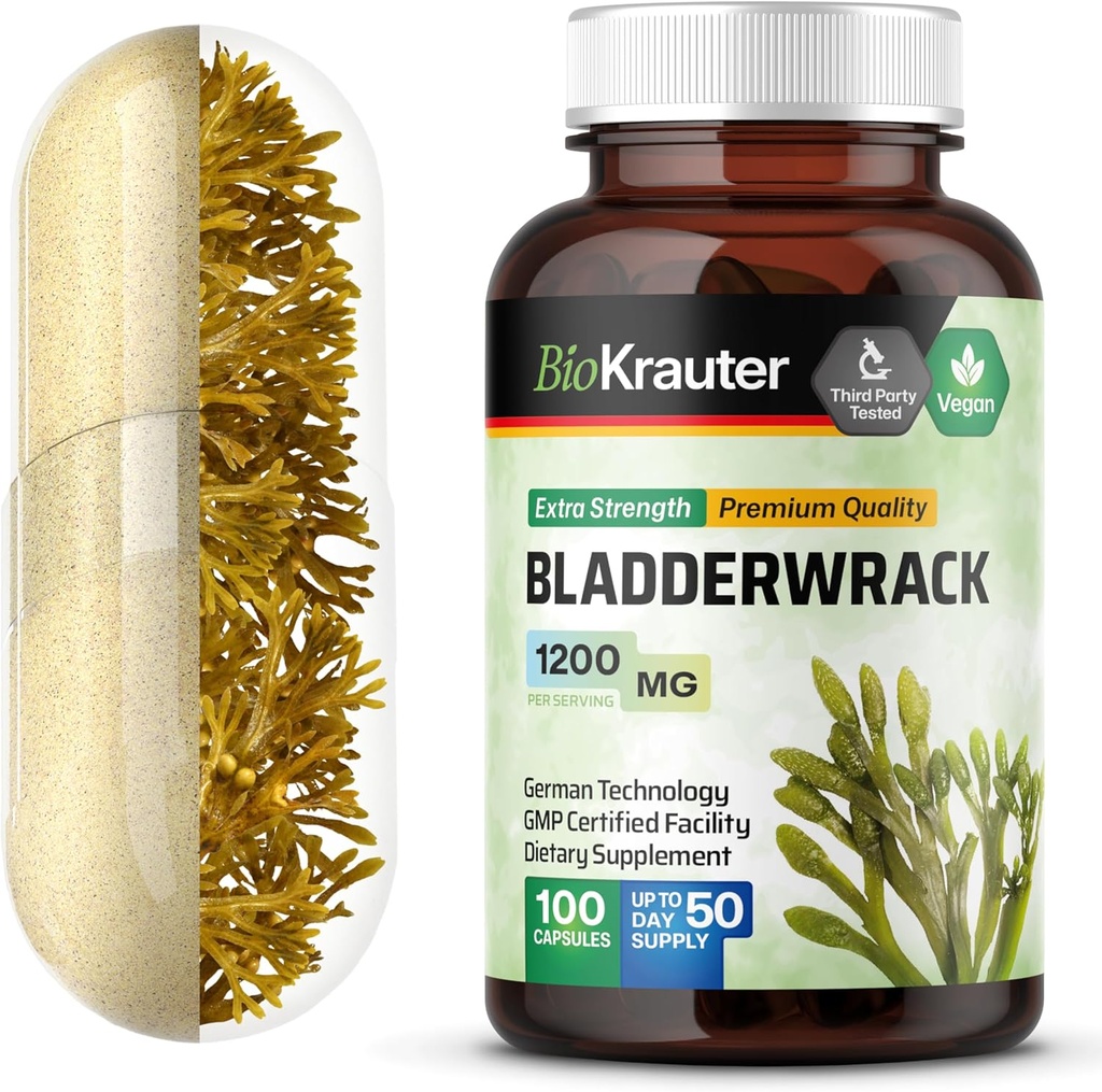 Capsulele de vezica urinara 1200 mg - 100 Conte - Formula de la sursa naturala marina de iod - Capace de praf Vegan
