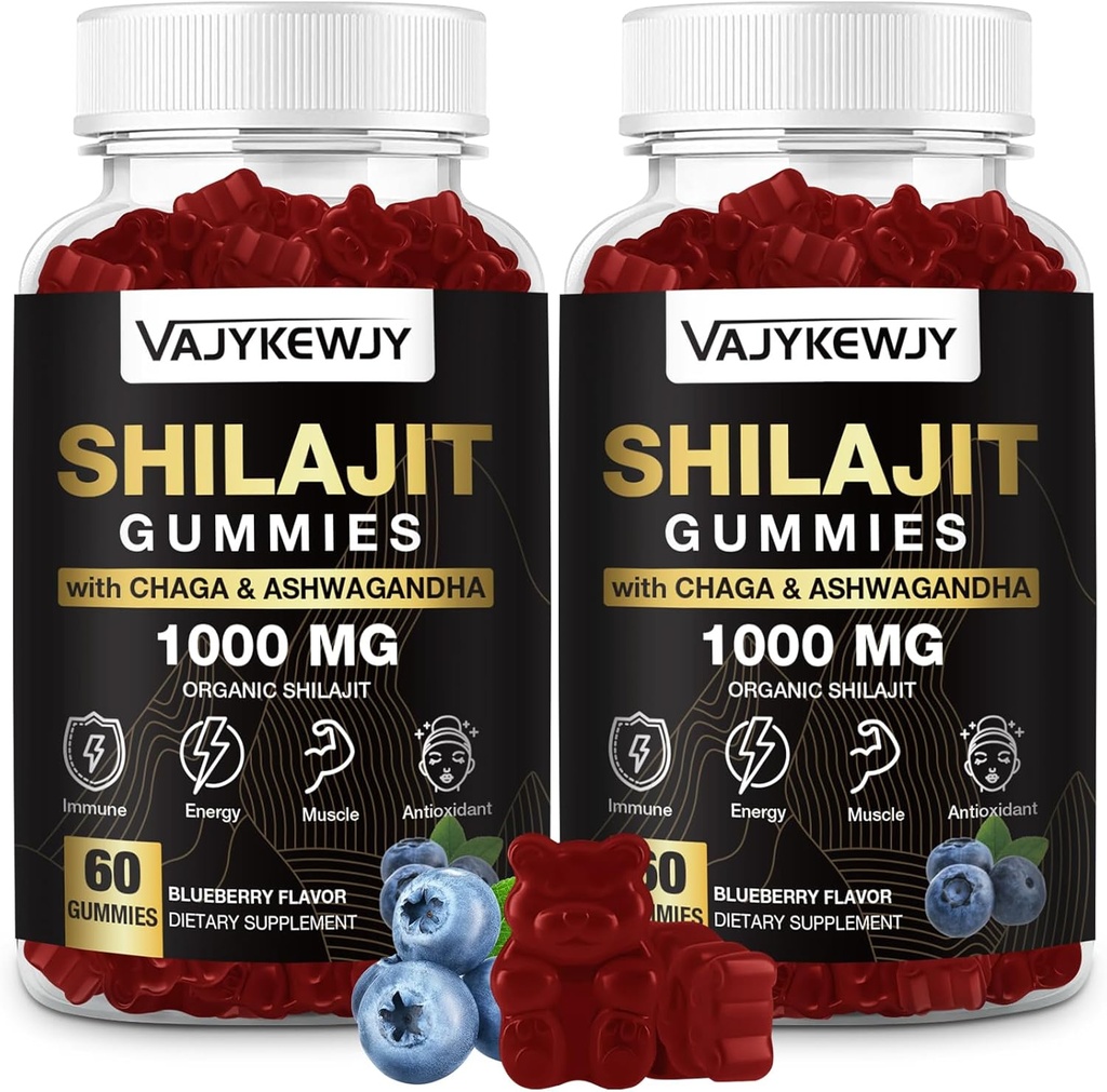 1000 MG Shilajit Gummies, Gume organice Shilajit cu 85 + Urme minerale, Acid fulvin, Shilajit pentru bărbați și femei, Shilaj Resin, Shilaj Himalayan organic pentru energie, creier, imunitate, 120 Conte
