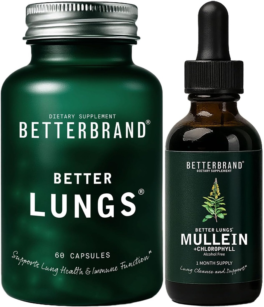Betterbrand mai bine Plămâni pachet de sănătate - mai bine Plămâni capsule & Mullein frunze picaturi Tinctura 