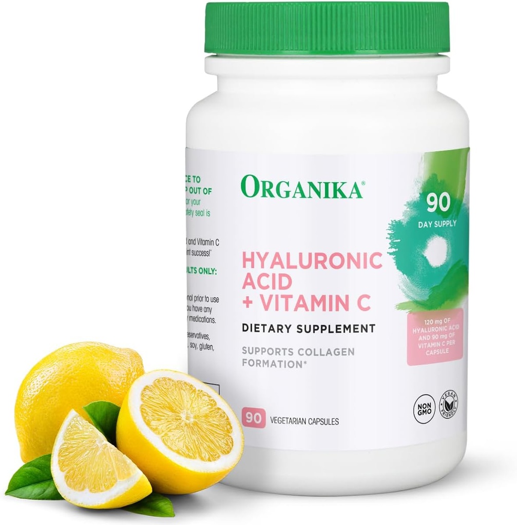Organika Hyaluronic Acid Supliment cu vitamina C (90 capsule vegetale): Symbiotic Joint Wellness, Colagen, & Skin Hydration Powerhouse - Enhanced Hyaluronic Acid Supplements for Mobility & Beauty