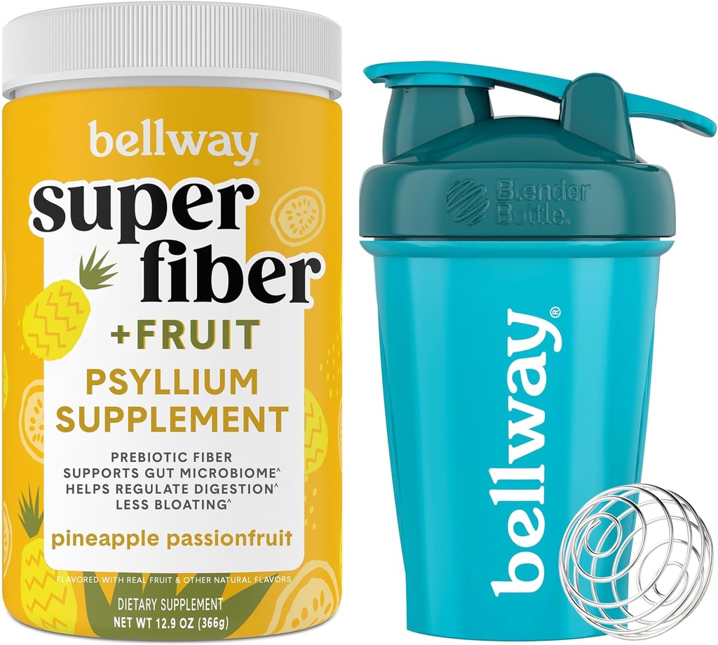 Bellway Super Fiber Powder + Fruit, Pineapple Passion Fruit Shaker Bottle Bundle