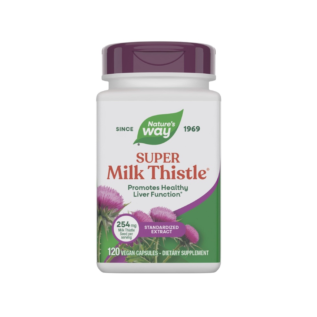 Natura's Way Super Milk Thistle, Promoveaza functia sanatoasa a ficatului*, cu frunze de artichoke, extractii de radacina si lemn dulce, extract de muls de lapte, gluten gratuit, 120 capsule (Packing May Vary)