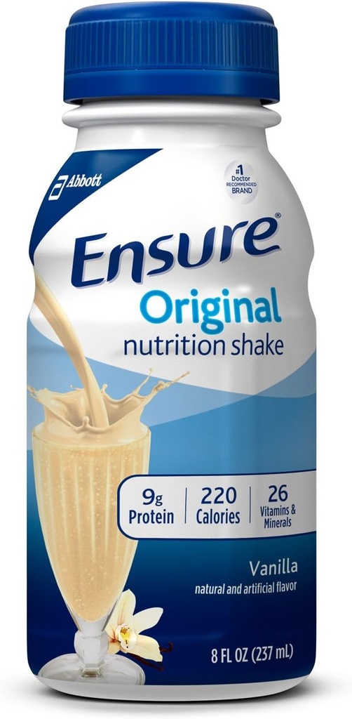 Asigurați-vă Shake nutriție original cu 9g de proteine, Shake-uri de înlocuire masă, vanilie, 8 Fl Oz (Pachet de 16)