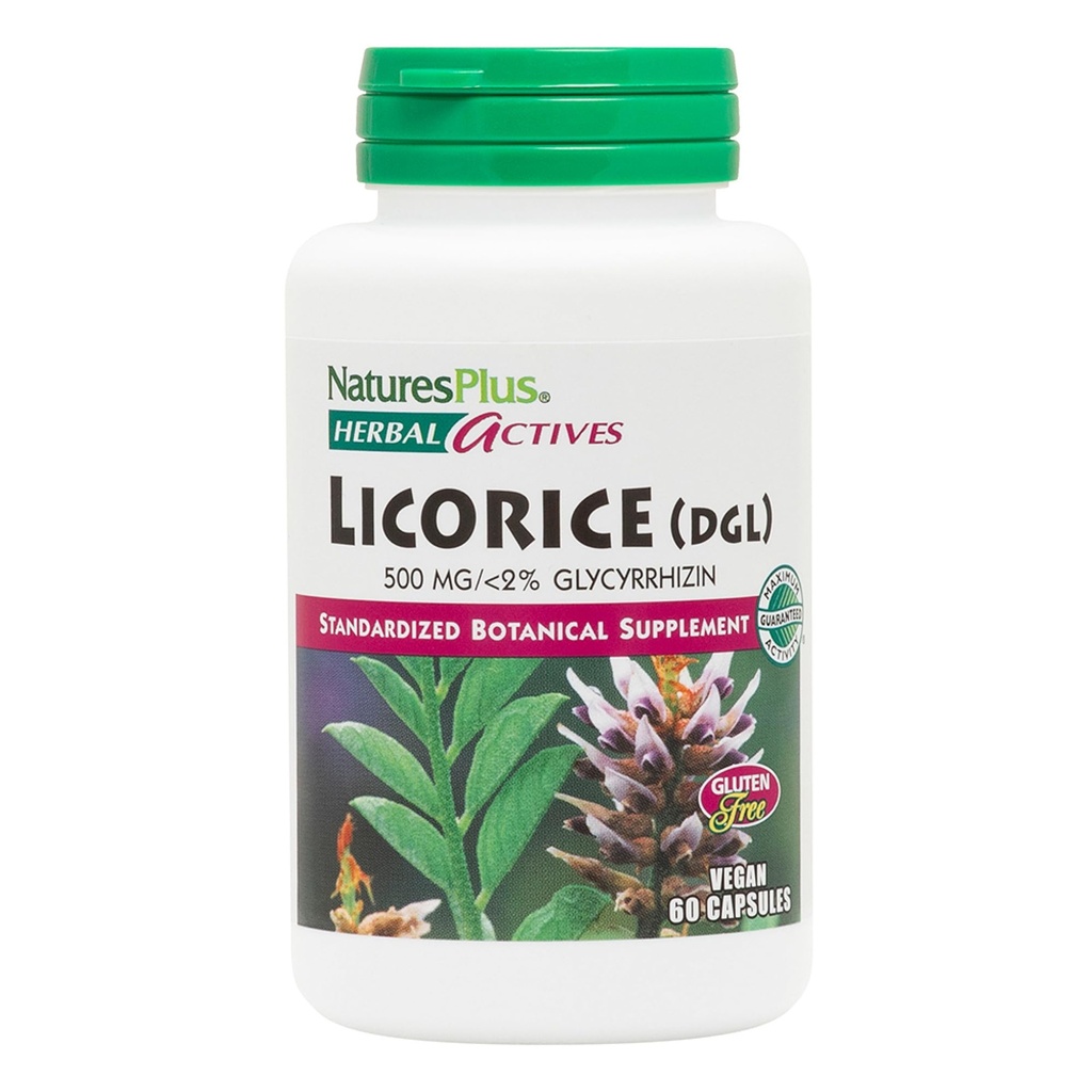 Naturas Plus Herbal Active Licorice (DGL) Capsule - 500mg, 60 Vegan Suplimente - Vegetarian, Gluten-Free - 60 Servings