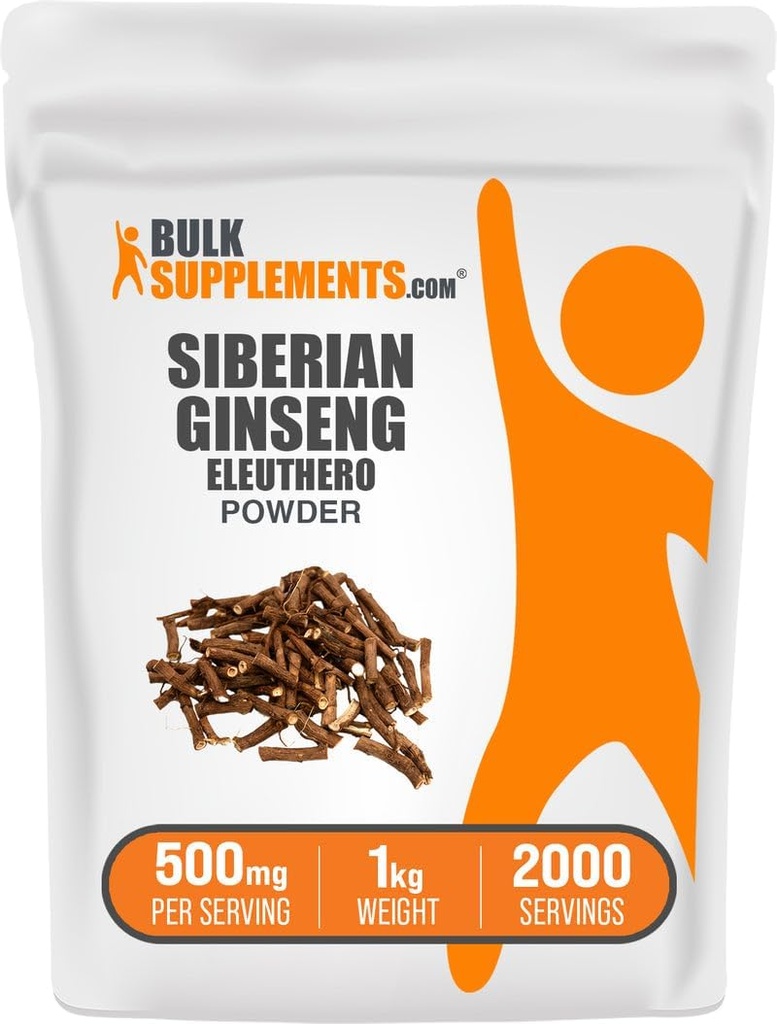BulkSupplements.com Eleuthero Powder - Siberian Ginseng Powder, Eleutherococcus santinelosus, Ginseng Herbal Supplement - Gluten Free, 500 mg per Serving, 1kg (2,2 lbs) (Pachet de 1)