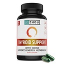 Zhou Suport tiroidian - Supliment tiroidian pentru femei si barbati cu zinc, iod, & Seleniu, Metabolic Health Complex tiroidian cu Ashwagandha, Kelp - 60 Capsule Veggie (Pachet de 1)