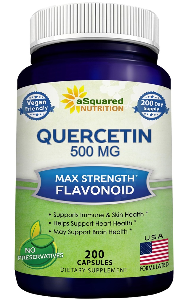 aSquared Nutrition Querbetin 500mg Supliment - 200 capsule - Querbetin Dihidrat pentru a sprijini sanatatea cardiovasculara - Pastile complexe de pulbere de putere Max pentru a ajuta la îmbunătățirea răspunsului imun