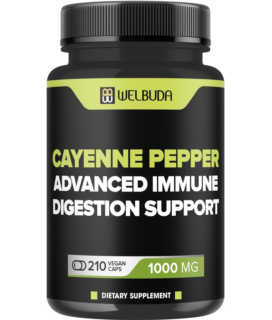 210 Capsule - Cayenne Pepper Suplimente Extract 10:1 cu Berberine HCI, Usturoi Bulb, Olive Leaf & More - Formula combinată pentru Digestive Health, Heart Health & Imunity Function Support