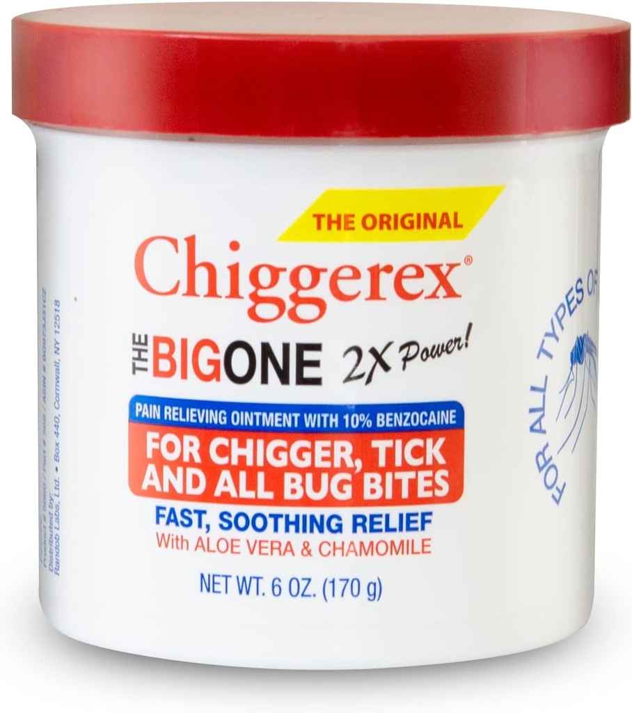 Chiggerex 2X Power First Aid Mediced Ointment for Chiggers, Mosquito Bites, Ticks and Bug Bite Relief with Aloe Vera & Chamomile, 6 oz