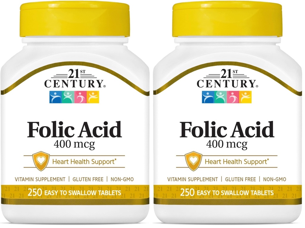21st Century Folic Acid 400 mcg Tablets, 250 Count (Pachet de 2)