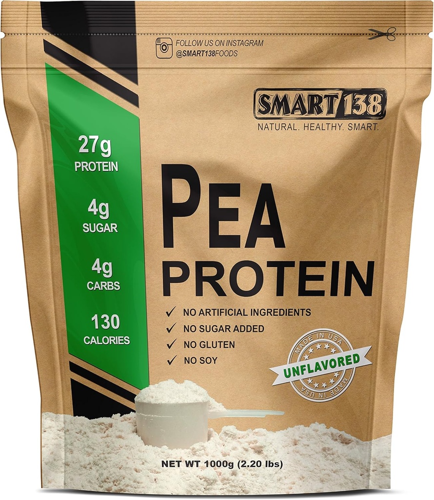 100% proteine de mazăre pură, Ultra pudra netedă, Vegan, gluten-free, Soy-Free, lactate-Free, non-GMO, SUA/Canada, Keto (Carb scăzut), BCAA naturale (1000g / 2.2lbs, Neflavorat)
