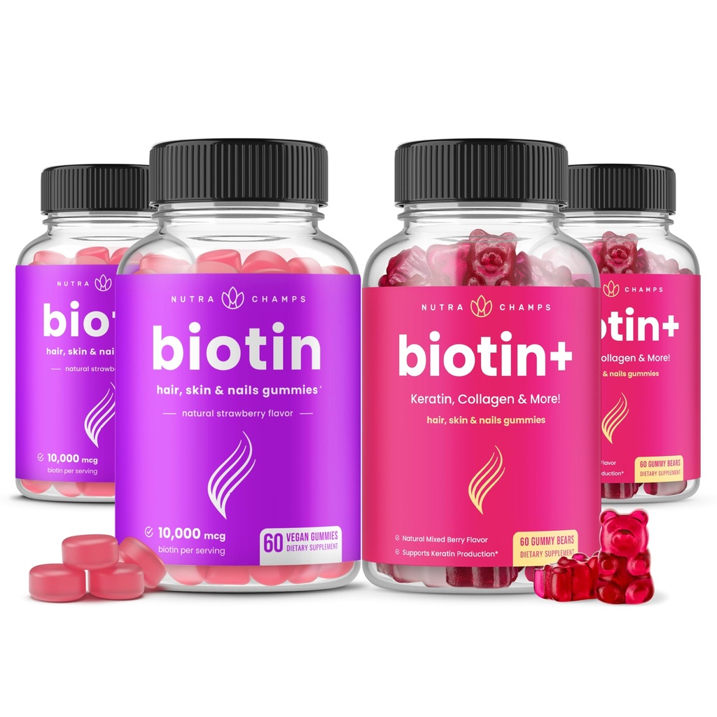 NutraChamps Biotin & Biotin+. The Complete Duo for Hair, Skin and Nails. Biotin, Colagen, Keratin & More