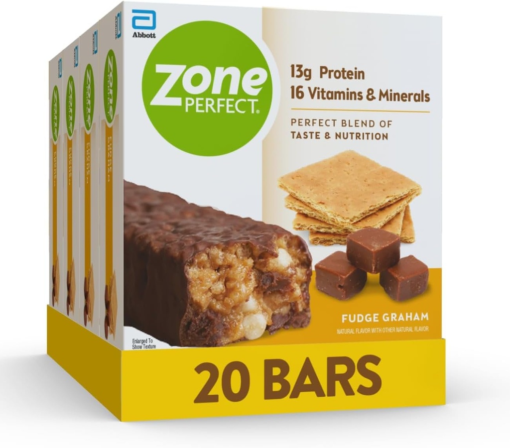 ZonaBaruri de proteine perfecte, 13g Proteine, 16 Vitamine & Minerale, Snack proteine, Fudge Graham, 20 Baruri