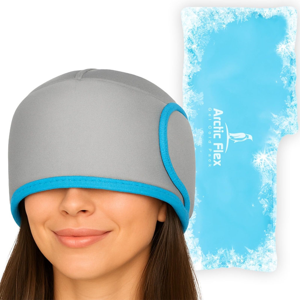 Vive Migrene Relief Cap - Hot & Cold Compression Hat for Headache - Full Head Ice Wrap Beanie & Eye Mask for Tension & Pressure Relief - Recoling Headband - Reusable & Flexible Soft Gel Packs