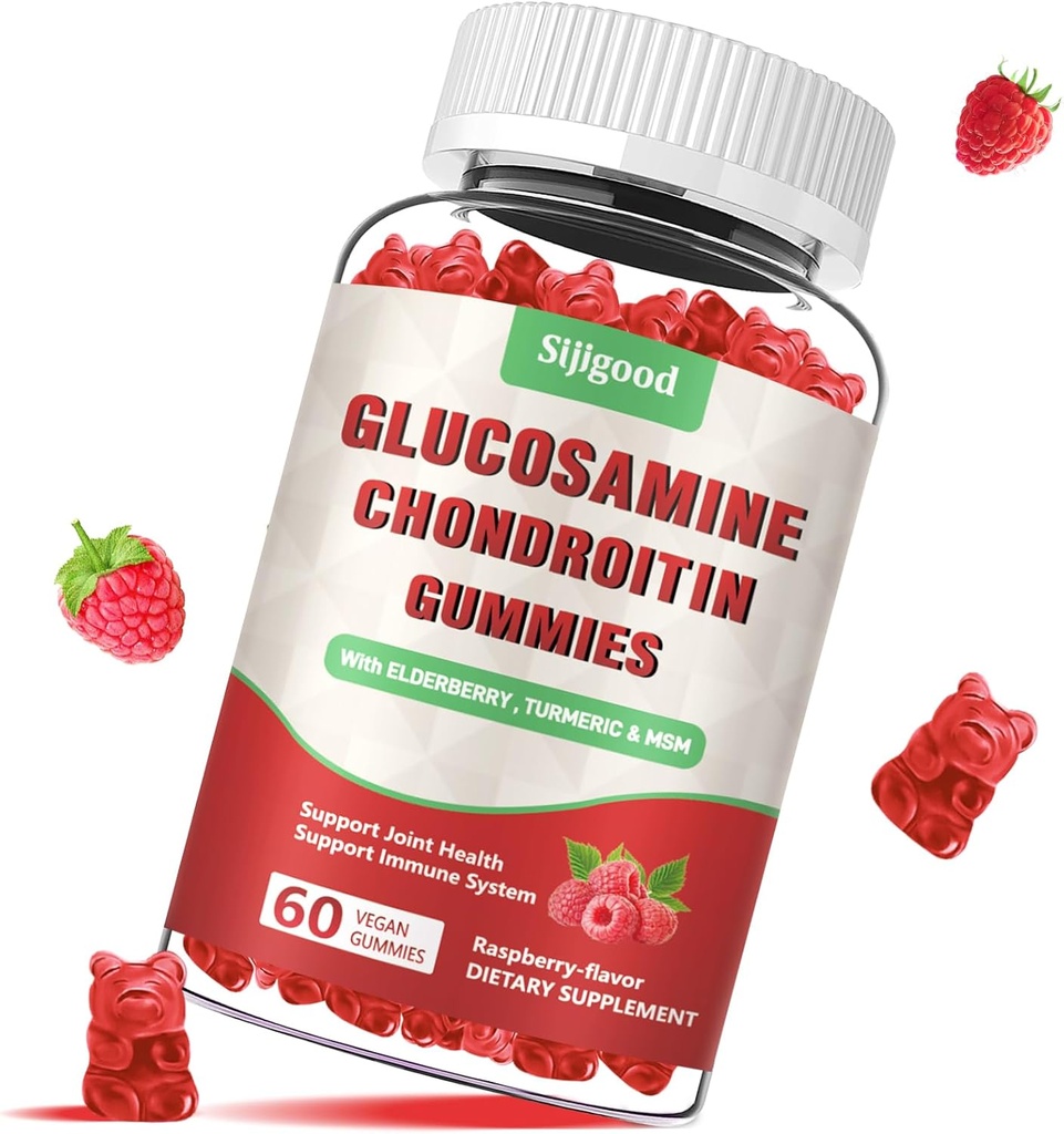 Glucosamină Chondroitin Gummies îmbunătăţită cu MSM pentru adulţi - extra-solidă Comun de sănătate & Flexibilitate, Antioxidant & Immune Supplement, 60 Conte