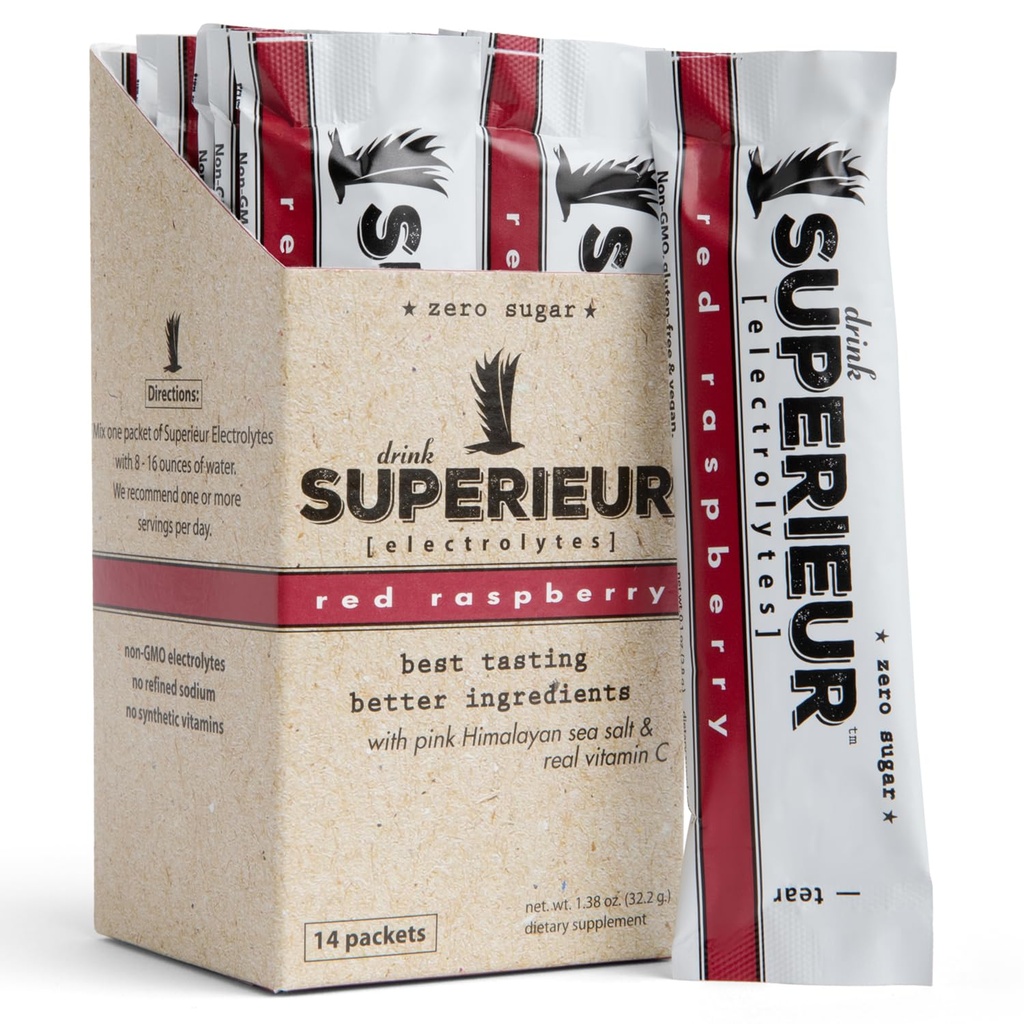 Pachete Superieur Electrolite Powder - VEGAN Electrolite Hydration Powder w/Sea Minerale - Keto Friendly, Non-GMO, Zero Sugar Electrolyte Supliment - Băut sportiv sănătos - Zmeură (14 Pachete)
