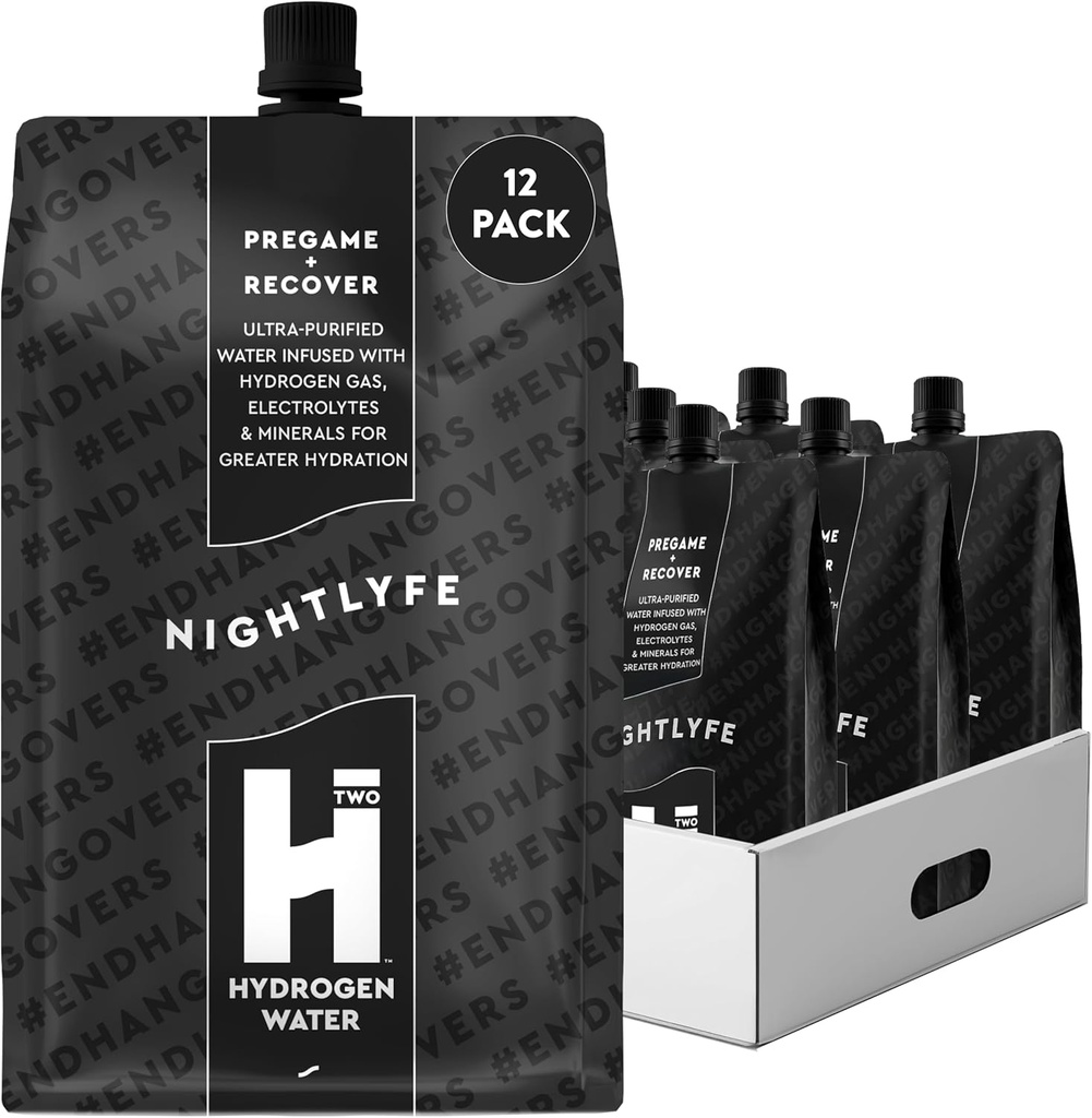 HTWO Nightlyfe Recovery, 16.9oz Premium hidrogen Infuzat de apă cu electroliți, vitamine, și minerale, 12 Pack, pachete funcționale de hidratare pentru recuperare și claritate mintală, zahăr gratuit