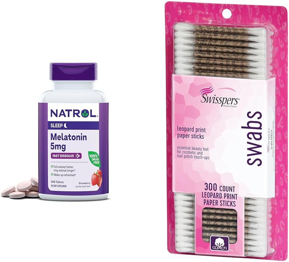 Natrol Melatonina 5mg Rapid-Dizolva 200 comprimate & elveţieni Cotton Swabs 300 Număr