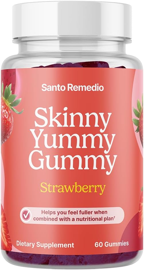 Santo Remedio, Entalla, Gummy Slăbănog, Supliment nutriţional, Gummy Fibră pentru Suport Digestive Gut, 60 Fibră şi Gume prebiotice, Aroma de căpşuni, 30 Serviri