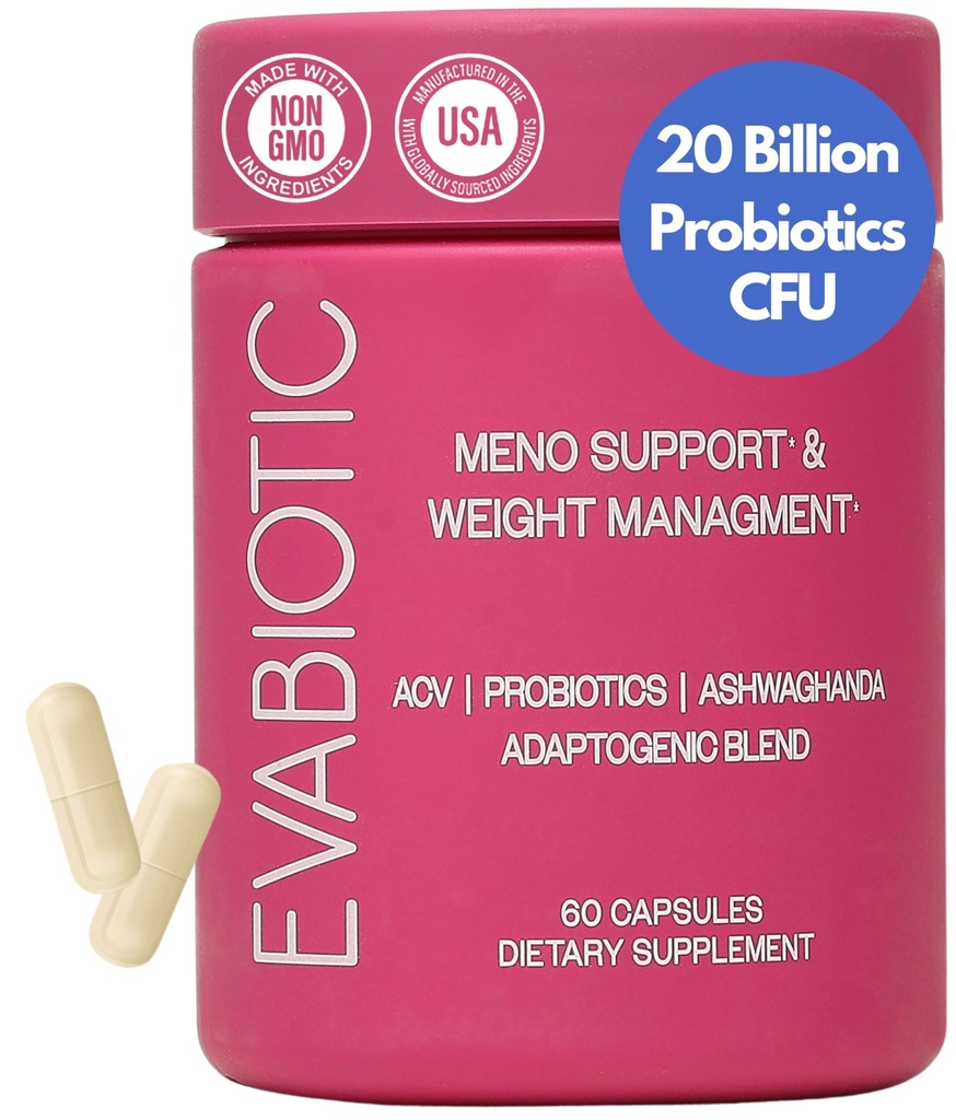 Menopauză completă Vitamine - Ashwaghanda, Probiotice, ACV pentru managementul greutății, Flashuri fierbinți, Transpirații nocturne, Bloat, Echilibru hormonal - Vegan 60 Caps Menopauza Suplimente pentru femei Non-GMO