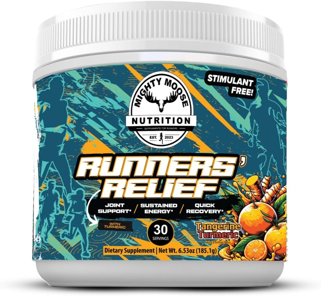 Ajutor Runners - Suport comun și supliment de recuperare musculară - Glucosamină Chondroitin - Electroliți de postare - Stimulant-Free Pre/Post Workout Energy - Tangerine Turmeric cu 95% Curcuminoide