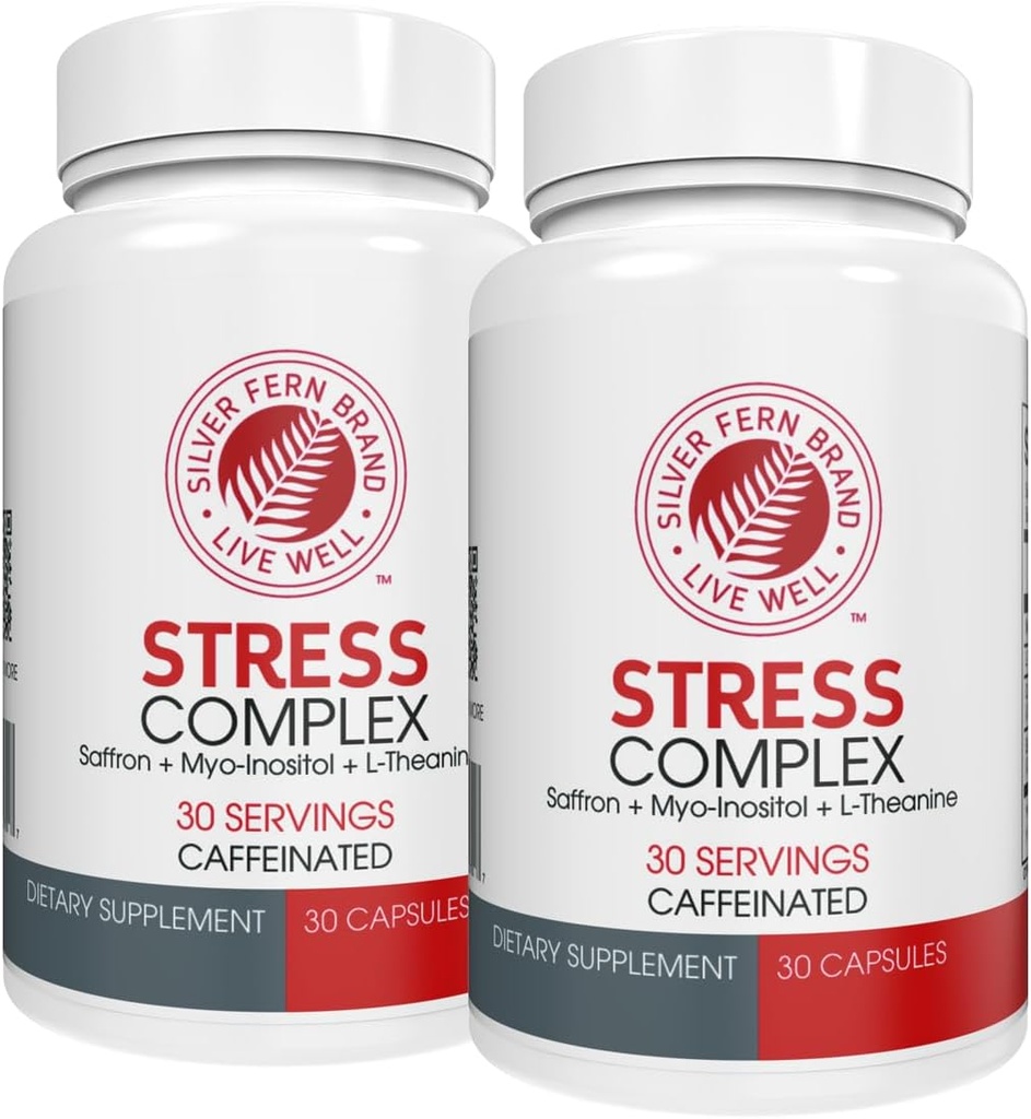 Silver Fern Stress Complex Supplement - cu Cafeina - Somn, Îngrijorare, Mood & More - cu Saffron Supplements, L-Theanină Supliment, și Myo-inozitol - Natural Stressure Supplement (Pack o 2)