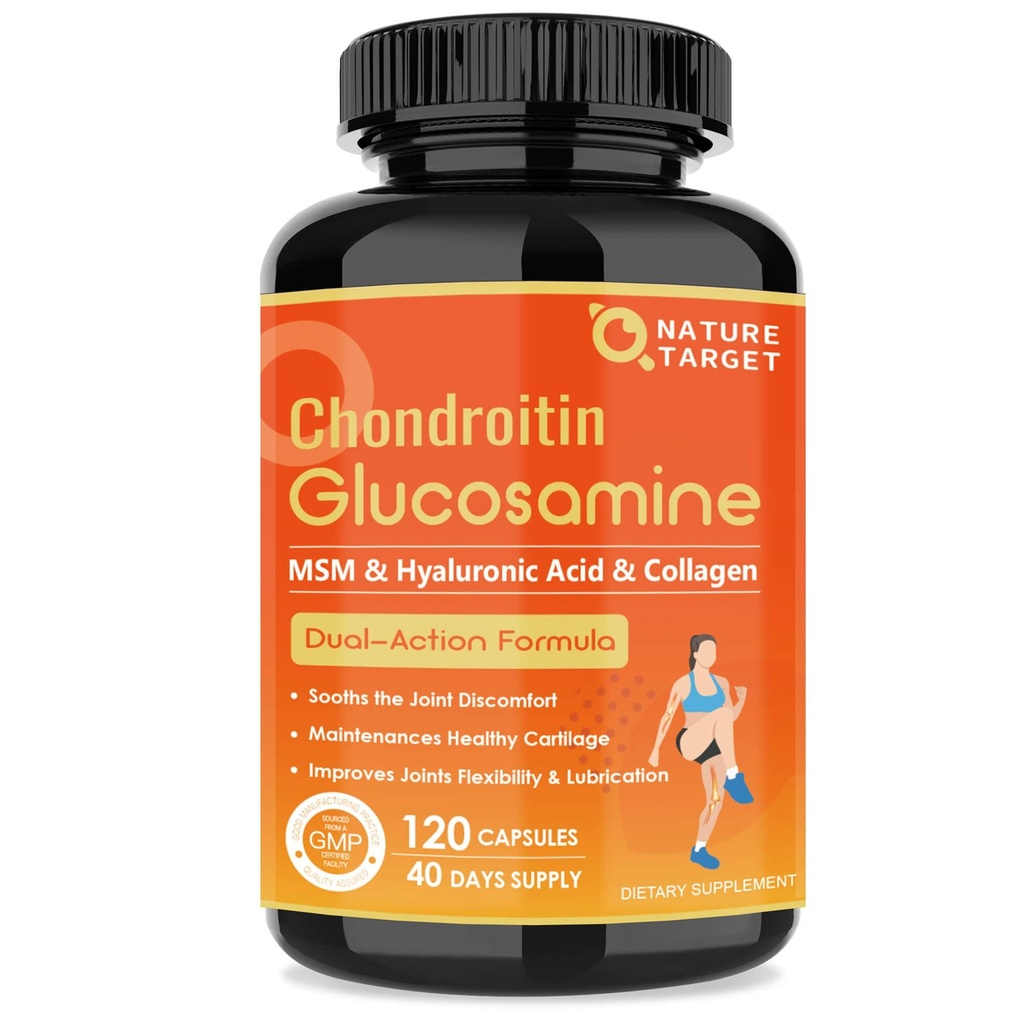 NATURĂ ŢINTĂ Glucosamină Chondroitin Supliment comun de sprijin - Plus MSM, Colagen, Turmeric, Shellfish gratuit, Suporturi comune, genunchi, cartilage, pentru bărbaţi şi femei, 120 Caps