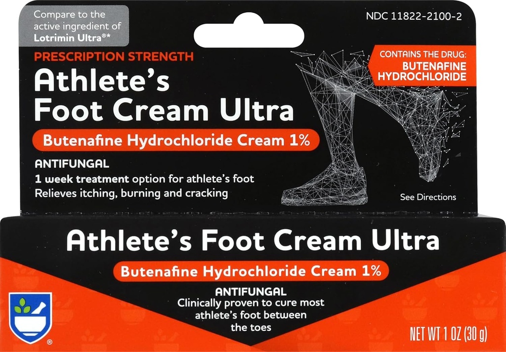 Rite Ajutor prescriere de putere de îngrijire picior Butenafine Cream - 1 oz, Cream antifungic, Jock Mâncărime tratament, tratează Atlete Picior Cream Extra Putere