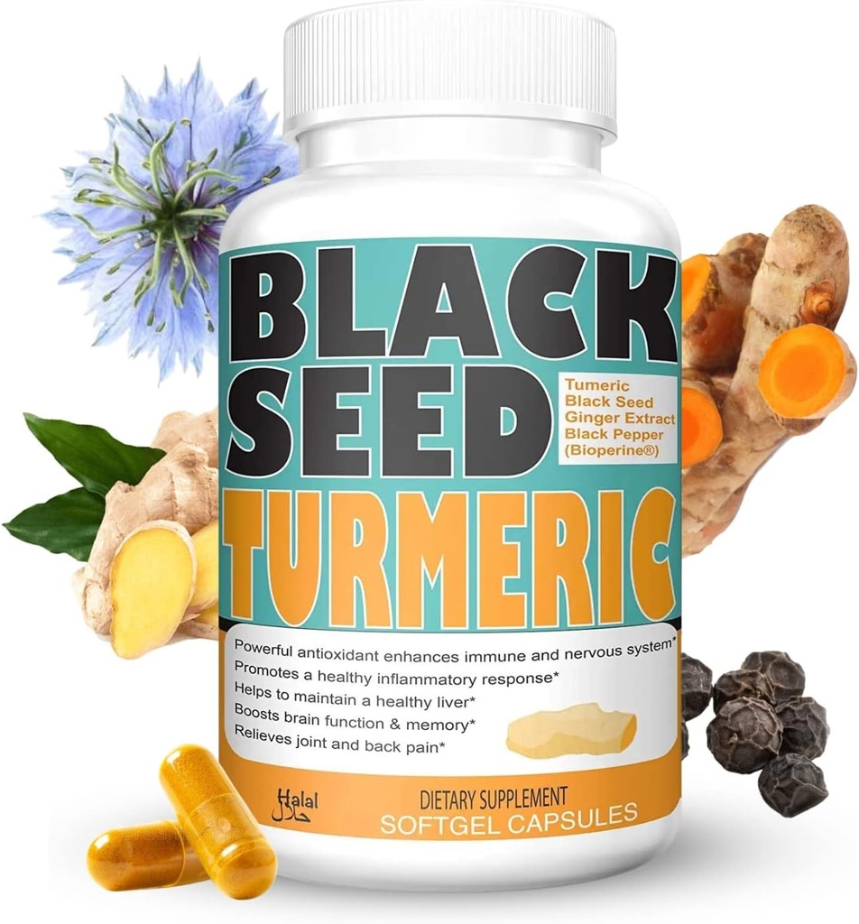 Turmeric 1350mg Curcumin 150mg Black Seed Powder 75mg Extract de ghimbir 50mg Extract de fructe cu piper negru 10mg Bioperine 60 legume capsule de dulce Sunnah