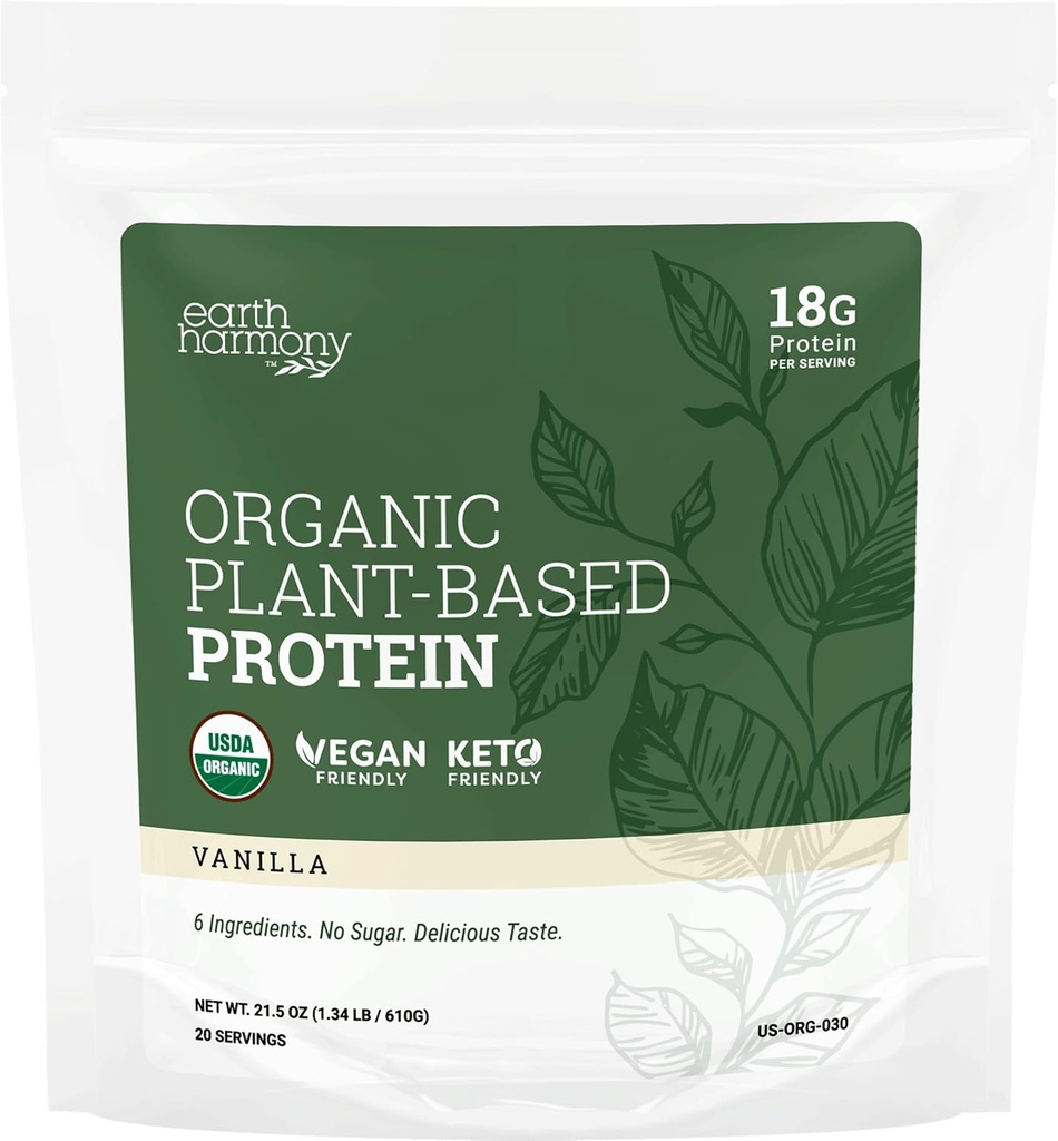 Organic Plant Proteina pulbere Vanilie, Organic Proteine Pulbere pentru Femei si Barbati, Pumpkin & Pea Proteina Pudra Vegan, Gluten gratuit, Pe bază de plante Proteina Shakes, 18g - 21.5 Oz
