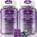 2 ambalaj) Gume de zinc de calciu OALSE cu vitamina D3 & K2-high absorbtion Glicinate-Muscule de magneziu, suport imun și somn-Sugar cu aromă de afine-120