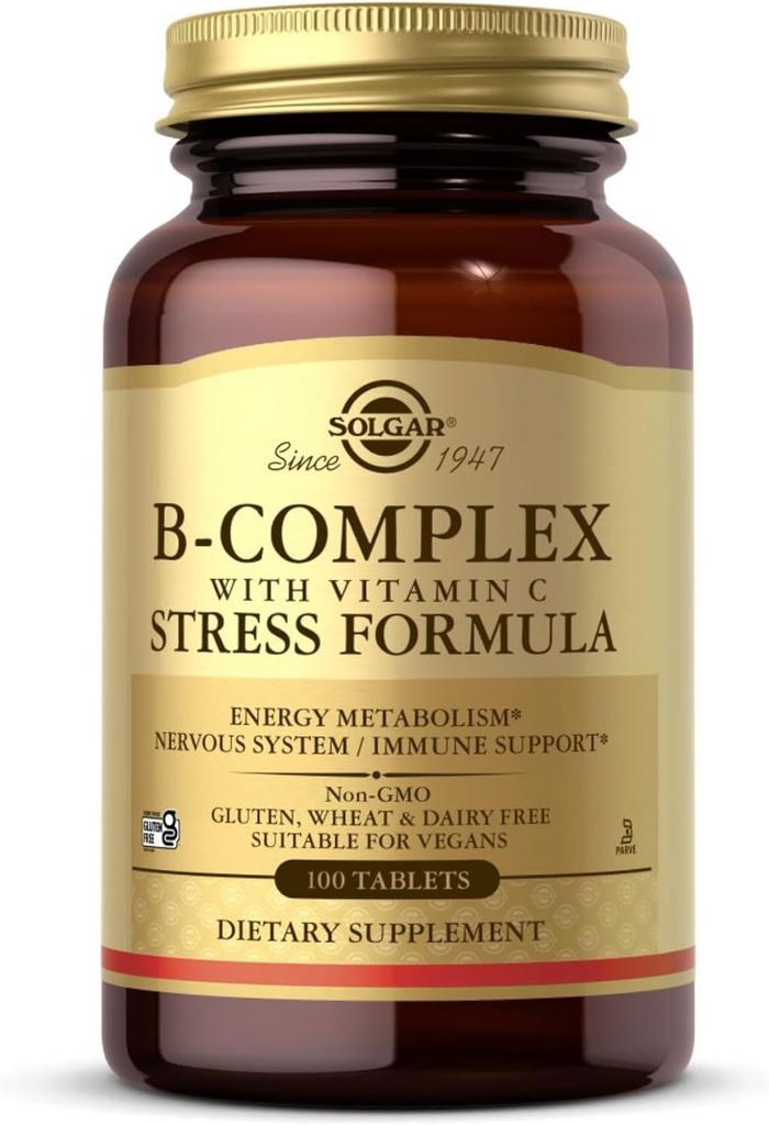 Solgar B-complex cu vitamina C - 100 comprimate - non-GMO, Vegan, Kosher & Gluten gratuit - 50 Serviri